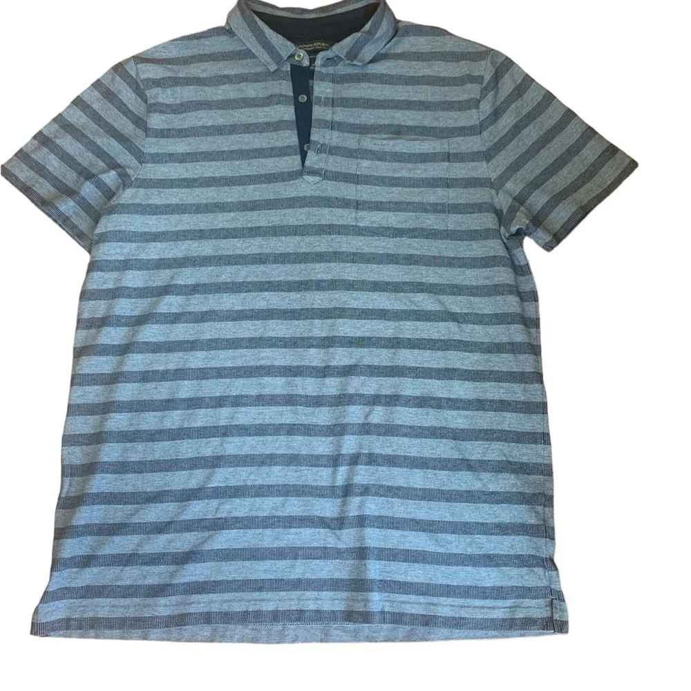 Banana Republic Men’s Cotton Striped Short Sleeve Performance Polo Shirt Blue XL
